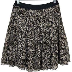 Vintage Nine West 100% Silk Multicolor Pattern Pleated Side Zipper Skirt Size 2